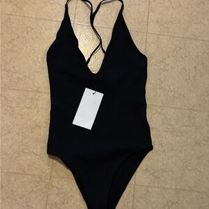 Zara V-neck black cotton bodysuit size Medium